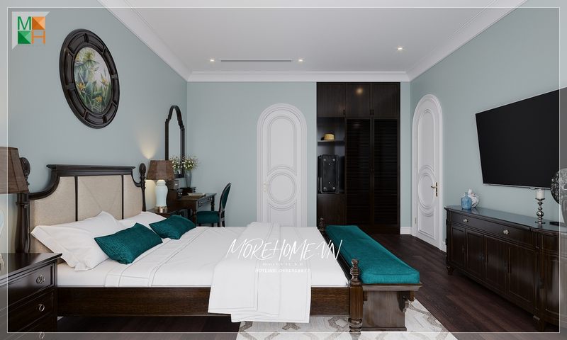 Mang sư sang trọng và ấn tượng đến với không gian sống của gia đình bằng mẫu thiết kế phòng ngủ đẹp, sang trọng của Morehome.